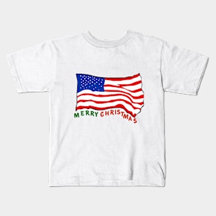 Merry Christmas with US Flag Kids T-Shirt